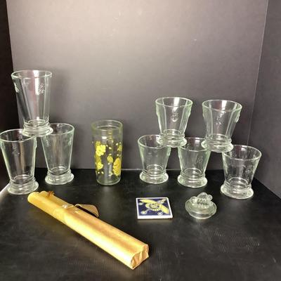 753 Lot of Paris Musees La Rochere Bee Glasses and Vila Hermano's Candlesticks and Rocco Juice Glasses