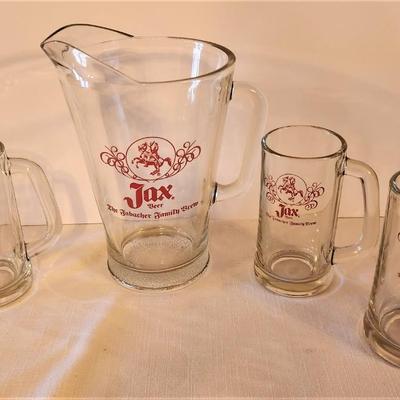Lot #34  JAX Beer Pitcher and 3 vintage mugs