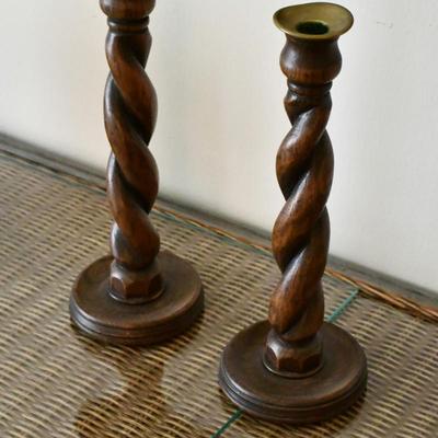 Pair of Swirled Wooden Candlesticks