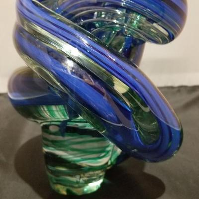 Signed Bernie Merritt Blue & Green Glass Sculpture