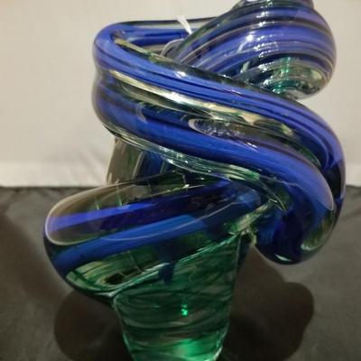 Signed Bernie Merritt Blue & Green Glass Sculpture