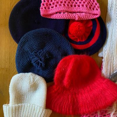 Sterling hand mirror, chrochet shawls, hats, and headbands and sterling handheld mirror