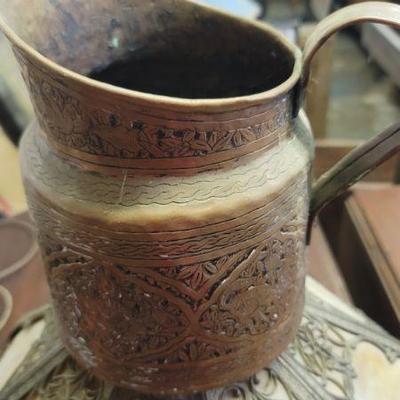 Heavy hammered copper pitcher