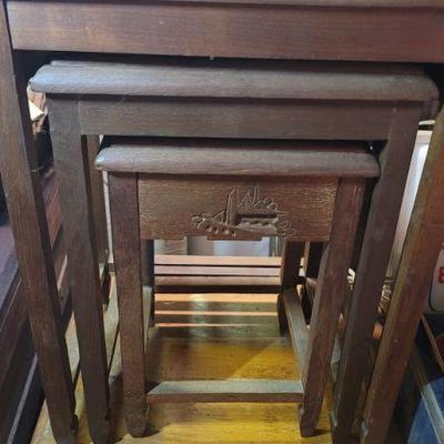 Antique carved stacking tables