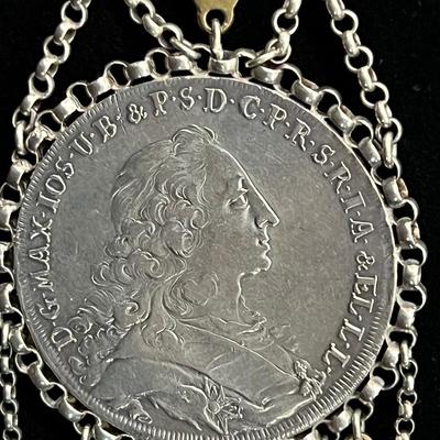 1754 Coin Necklace - Authentic German Thaler Bavaria Thaler Coin Silver