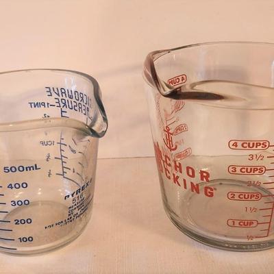 Lot #57  Anchor Hocking 4 Cup, Pyrex 2 cups Measuring cups