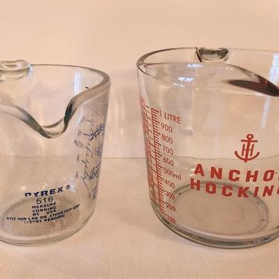 Lot #57  Anchor Hocking 4 Cup, Pyrex 2 cups Measuring cups