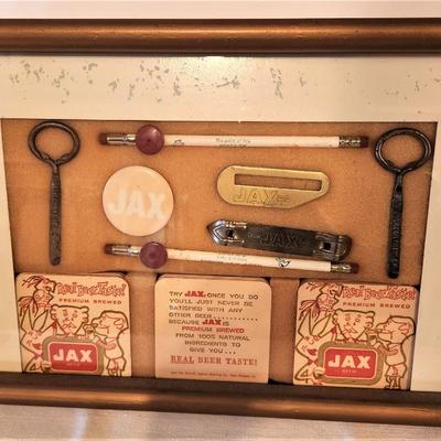 Lot #58  Lot of Framed JAX Beer Memorabilia