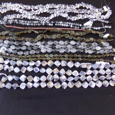 LABRADORITE FLAT BEADS, DROP CHIP QURTZ CRYSTAL BEADS AND MORE.
