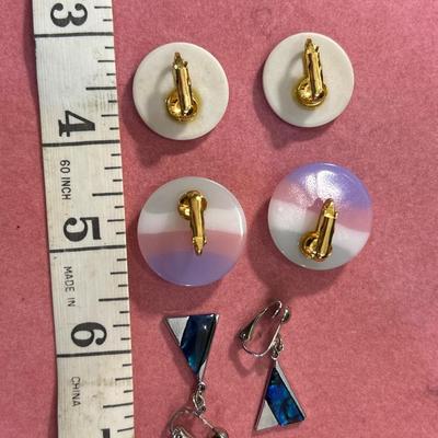 Lot of 3 Vintage Colorful Clip On Earrings