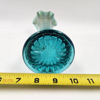 VINTAGE IMPERIAL RIPPLE GREEN CARNIVAL GLASS VASE
