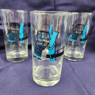 VINTAGE 50S 16 OZ AUTO GLASS MAN GLASSES 4 pc