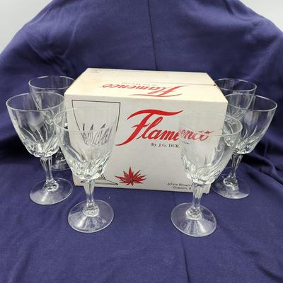 VINTAGE FLAMENCO 6 CRYSTAL GOBLETS W/ ORIGINAL BOX