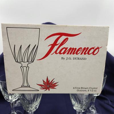 VINTAGE FLAMENCO 6 CRYSTAL GOBLETS W/ ORIGINAL BOX