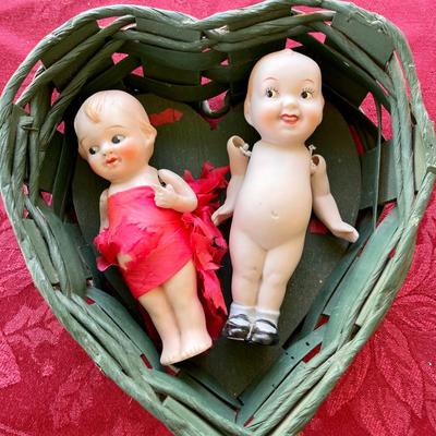 LOT 21  PAIR OF ANTIQUE ALL BISQUE BABY DOLLS.