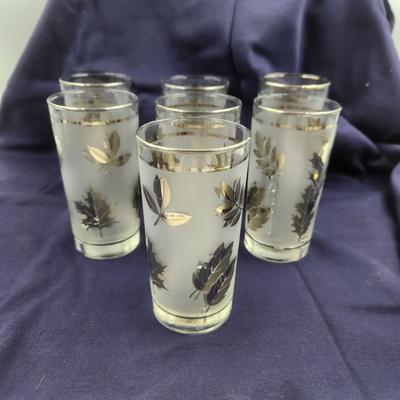 7 MID-CENTURY LIBBEY LEAF SILVER FROSTED FOLIAGE GLASSWARE