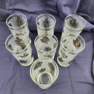 7 MID-CENTURY LIBBEY LEAF SILVER FROSTED FOLIAGE GLASSWARE