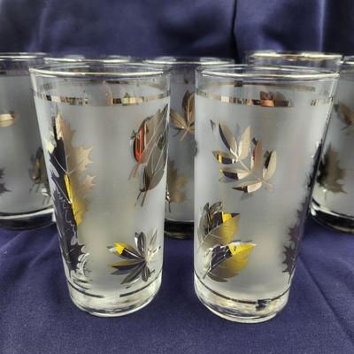 7 MID-CENTURY LIBBEY LEAF SILVER FROSTED FOLIAGE GLASSWARE