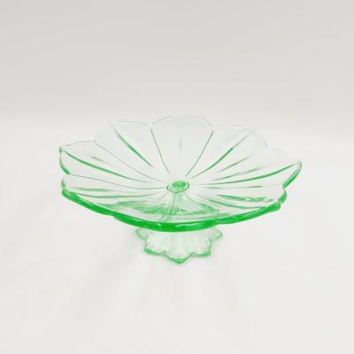 VINTAGE VASELINE GLASS FLOWER PEDESTAL GLASS COLLECTABLE