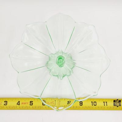 VINTAGE VASELINE GLASS FLOWER PEDESTAL GLASS COLLECTABLE