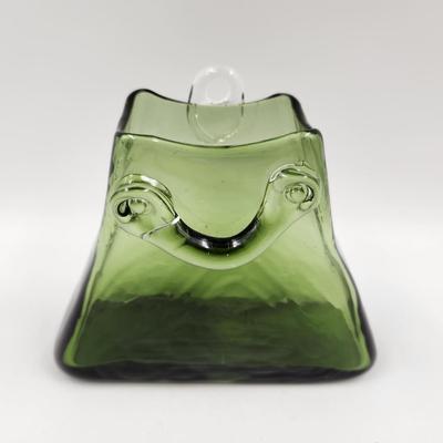 FUN HAND BLOWN GREEN PURSE? GLASS COLLECTABLE