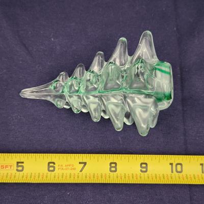 HAND BLOWN GLASS GREEN & CLEAR GLASS TREE