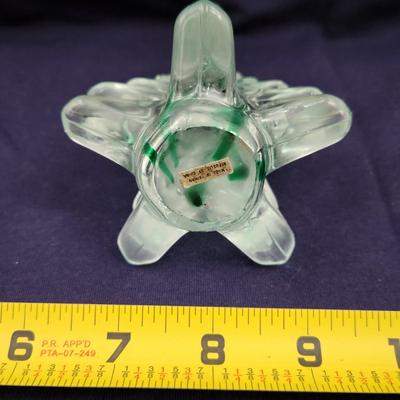 HAND BLOWN GLASS GREEN & CLEAR GLASS TREE