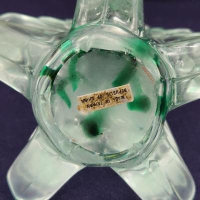 HAND BLOWN GLASS GREEN & CLEAR GLASS TREE