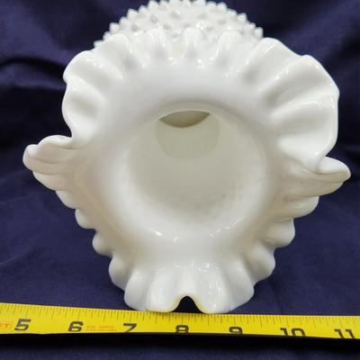 FENTON MILK GLASS HOBNAIL RUFFLED VASE