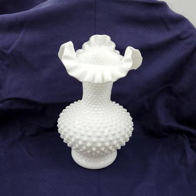 FENTON MILK GLASS HOBNAIL RUFFLED VASE