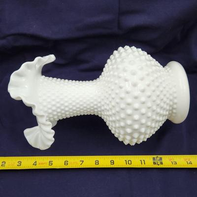 FENTON MILK GLASS HOBNAIL RUFFLED VASE