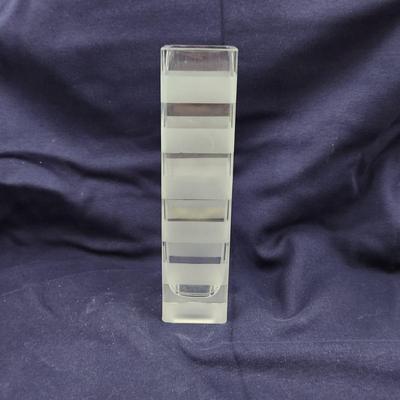FROSTED HEAVY GLASS VASE W/ RED LINER