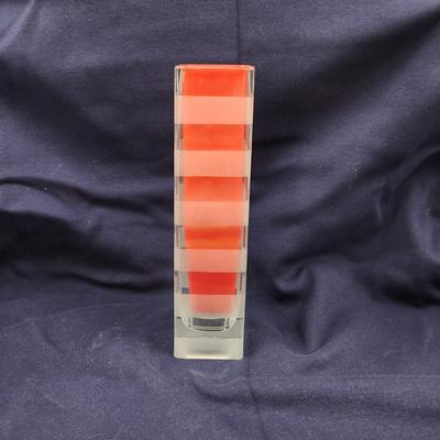 FROSTED HEAVY GLASS VASE W/ RED LINER