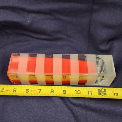 FROSTED HEAVY GLASS VASE W/ RED LINER