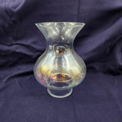 BEAUTIFUL IRIDESCENT GLASS OIL LAMP SHADE