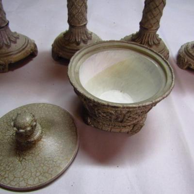 Resin Candle Holders and Decorative Covered Bowl (G)