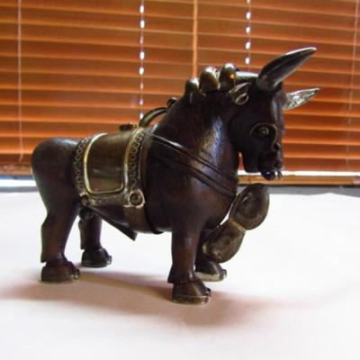 Carved Bull Figurine with Sterling Silver Accents (G)