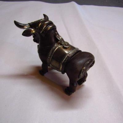 Carved Bull Figurine with Sterling Silver Accents (G)
