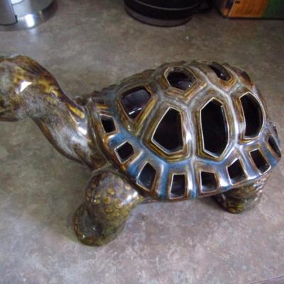 Glazed Pottery Turtle Candle Lantern (Apt)