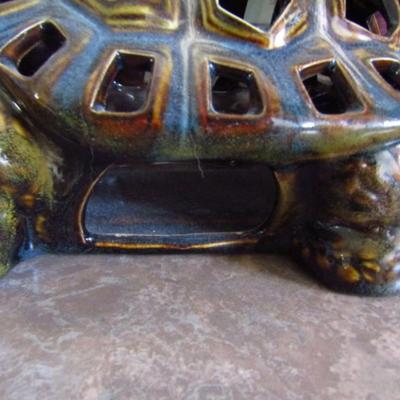 Glazed Pottery Turtle Candle Lantern (Apt)