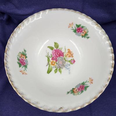 LOVELY GOLD TRIMMED FLORAL SERVING BOWL - MADE IN JAPAN