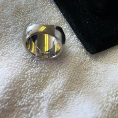 Angelique De Paris Red Lucite & Sterling Cigar Band Ring