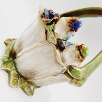 MAJOLICA BIRD CABBAGE LEAF COLLECTABLE BASKET