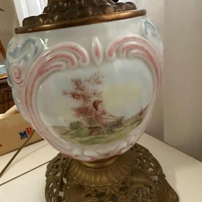 Antique Converted Rochester Hand Painted Kerosene Lamp