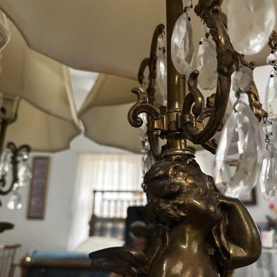 Pair of Brass Hollywood Regency Cherub Lamps