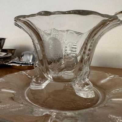 Fostoria Etched glass relish dish with plate