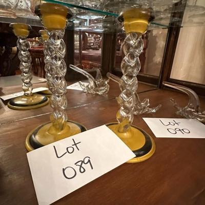 Pair of twisted glass painted Candlesticks