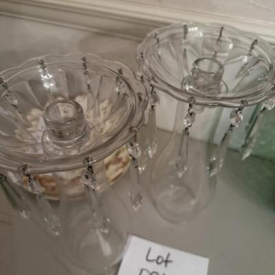 Lot of 2 Glass with Crystal Candelabra inserts