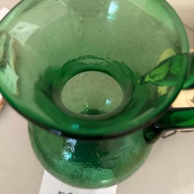 Handblown Crackle Glass Green pitcher