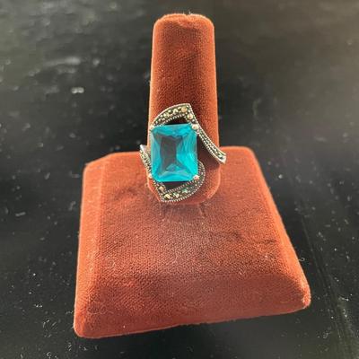 TEAL STONE RING SET IN STERLING SILVER